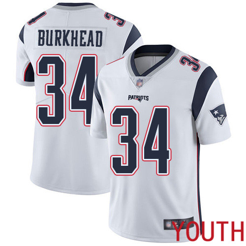 New England Patriots Football #34 Vapor Untouchable Limited White Youth Rex Burkhead Road NFL Jersey